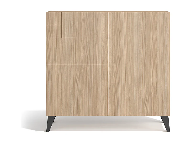 Meuble à chaussures/rangement - H87cm x L90cm x P27cm noyer clair pieds graphite - Bergen