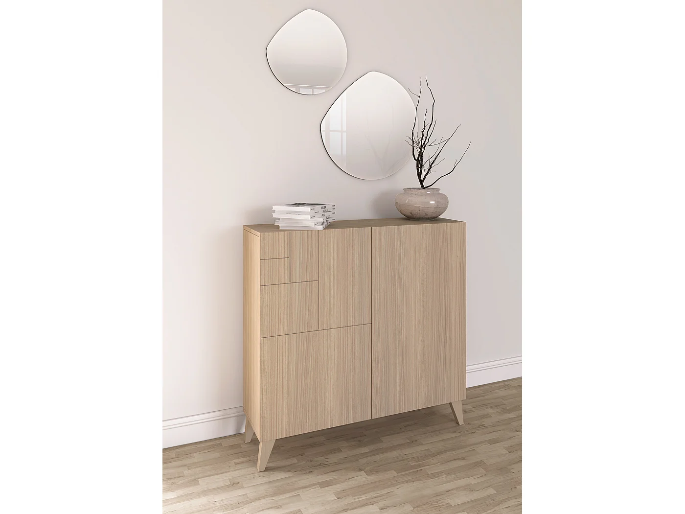 Sapateiro/Móvel organização - H87cm x L90cm x P27cm nogueira clara - Bergen