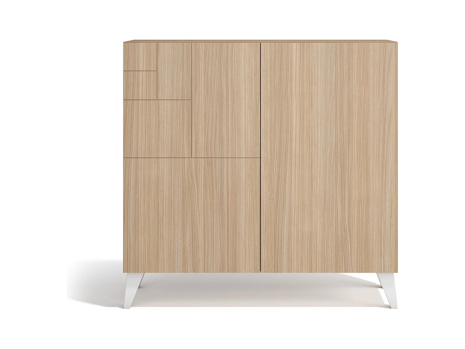 Meuble à chaussures/rangement - H87cm x L90cm x P27cm noyer clair pieds blanc - Bergen
