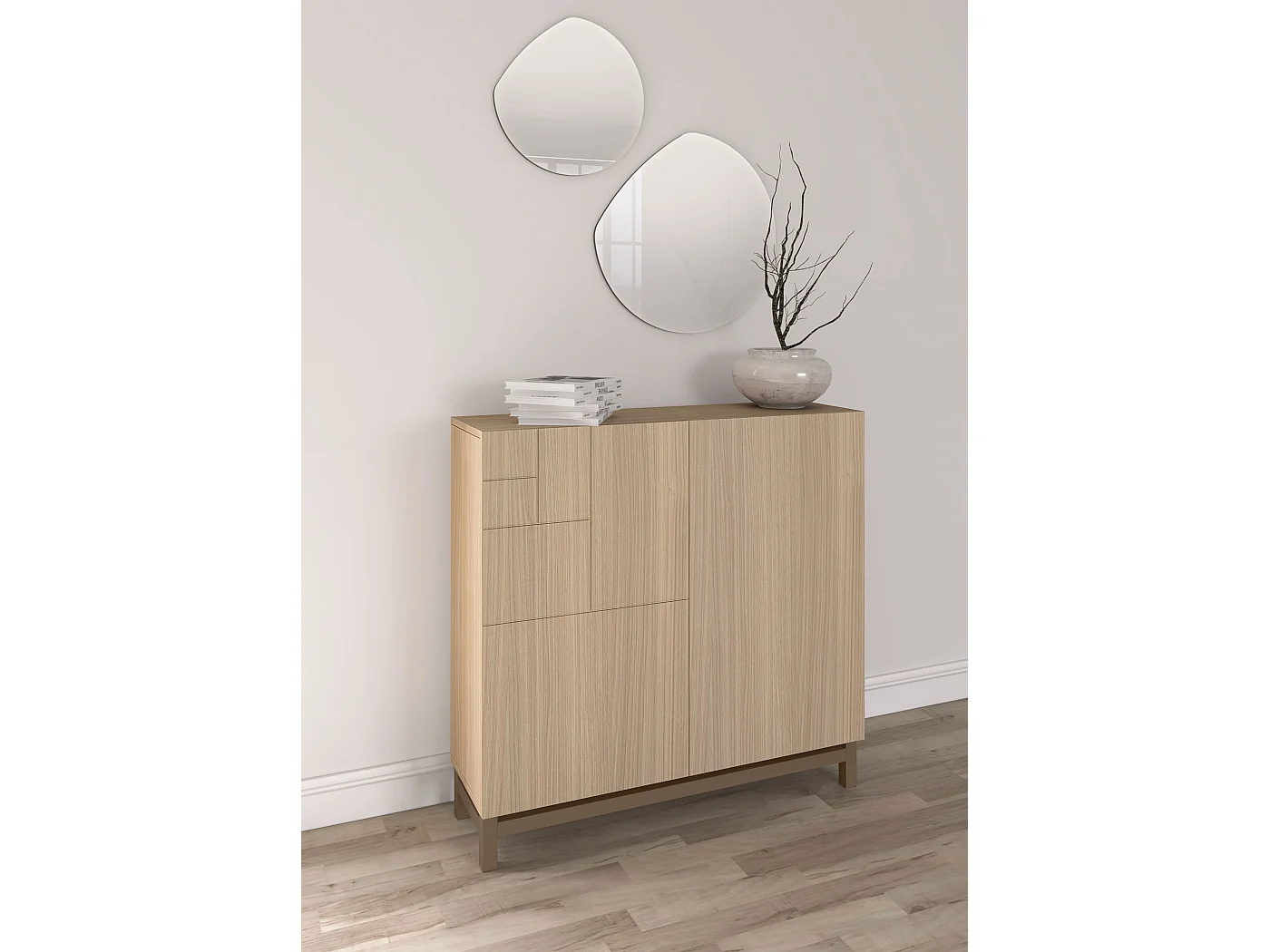 Sapateiro/Móvel organização - H90cm x L90cm x P27cm nogueira clara pernas moca - Copenhague