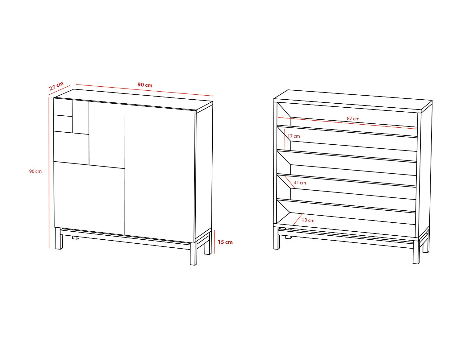 Mueble zapatero almacenaje - A90cm x L90cm x F27cm roble dorado patas arena - Copenhague