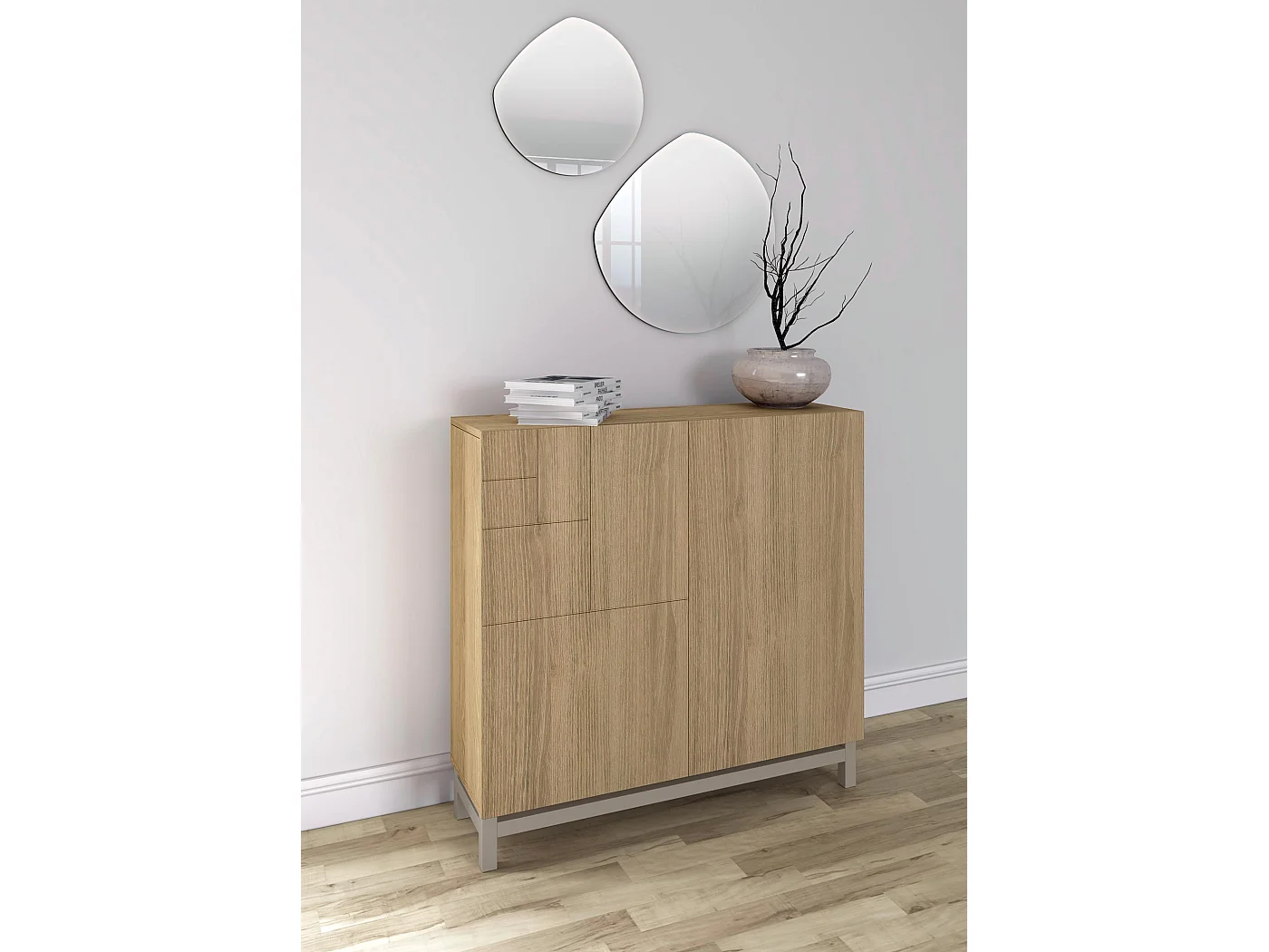 Sapateiro/Móvel organização - H90cm x L90cm x P27cm carvalho dourado pernas bege - Copenhague