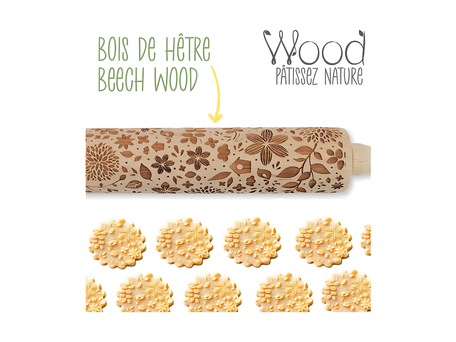 Rouleau en bois empreintes Nature