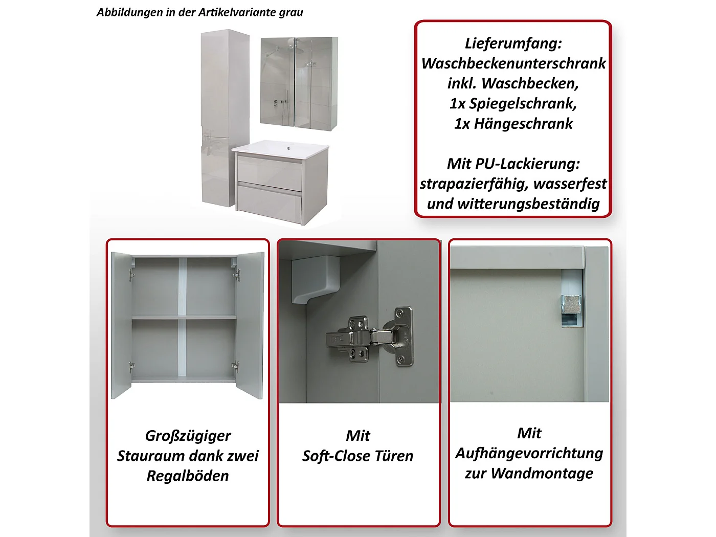 Conjunto de casa de banho MCW-B19b,  cinzento