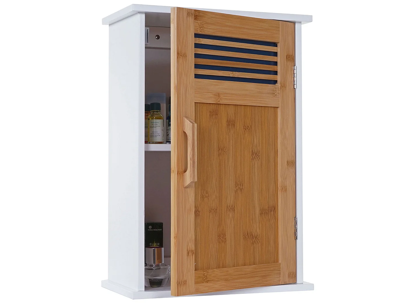 Arredo bagno serie MCW-A85 legno bambu e MDF set sottolavabo, mobile alto, mobile basso e pensile 4 pezzi