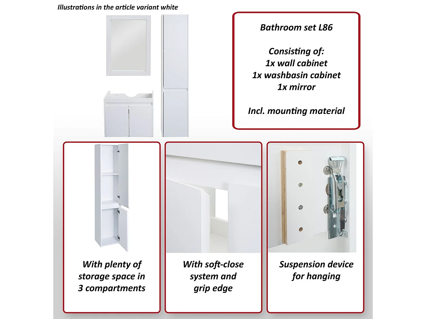 Ensemble pour salle de bain MCW-L86,  blanc