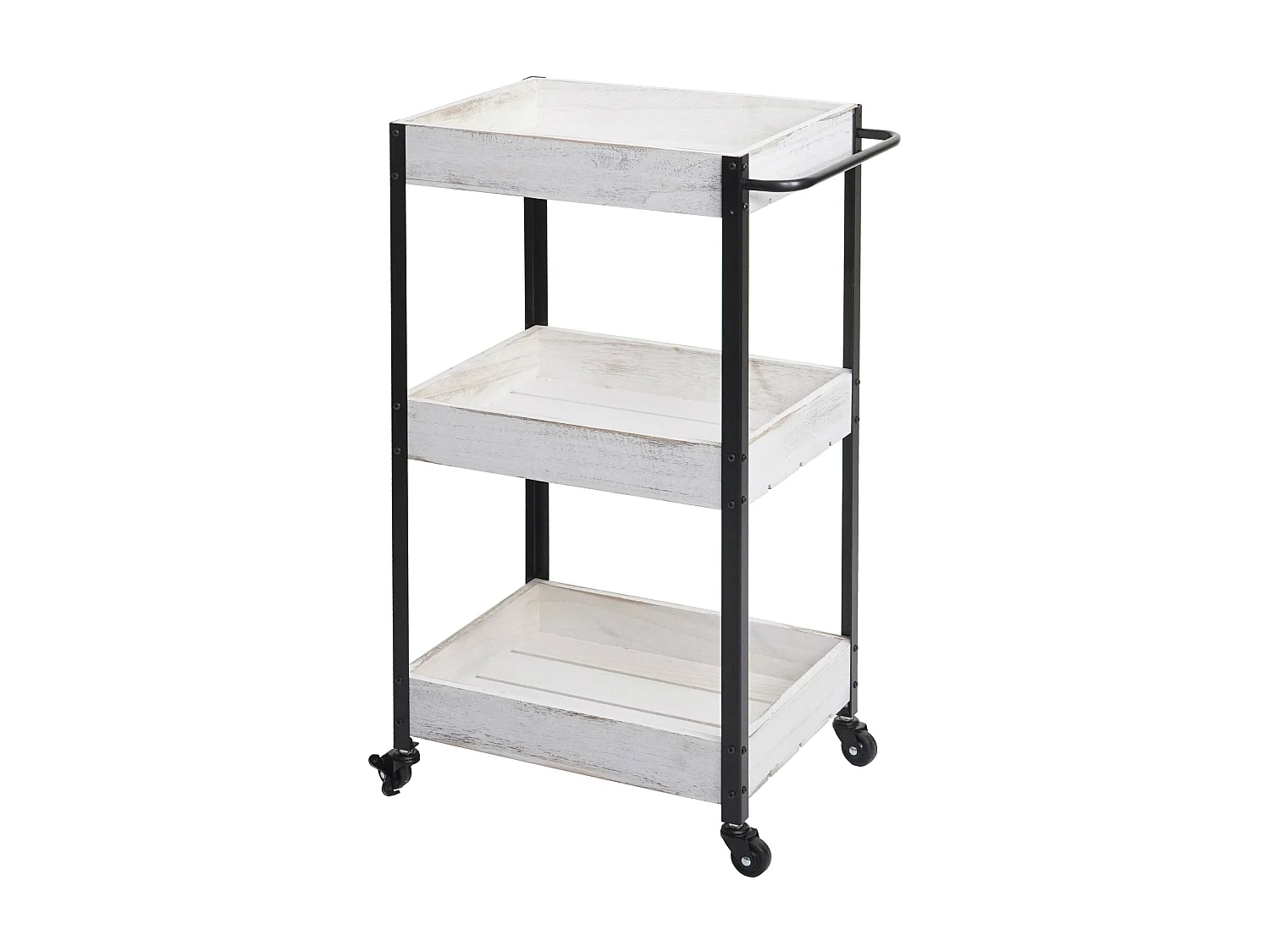 Carrello portavivande cucina portaoggetti MCW-H22 legno paulonia bianco shabby