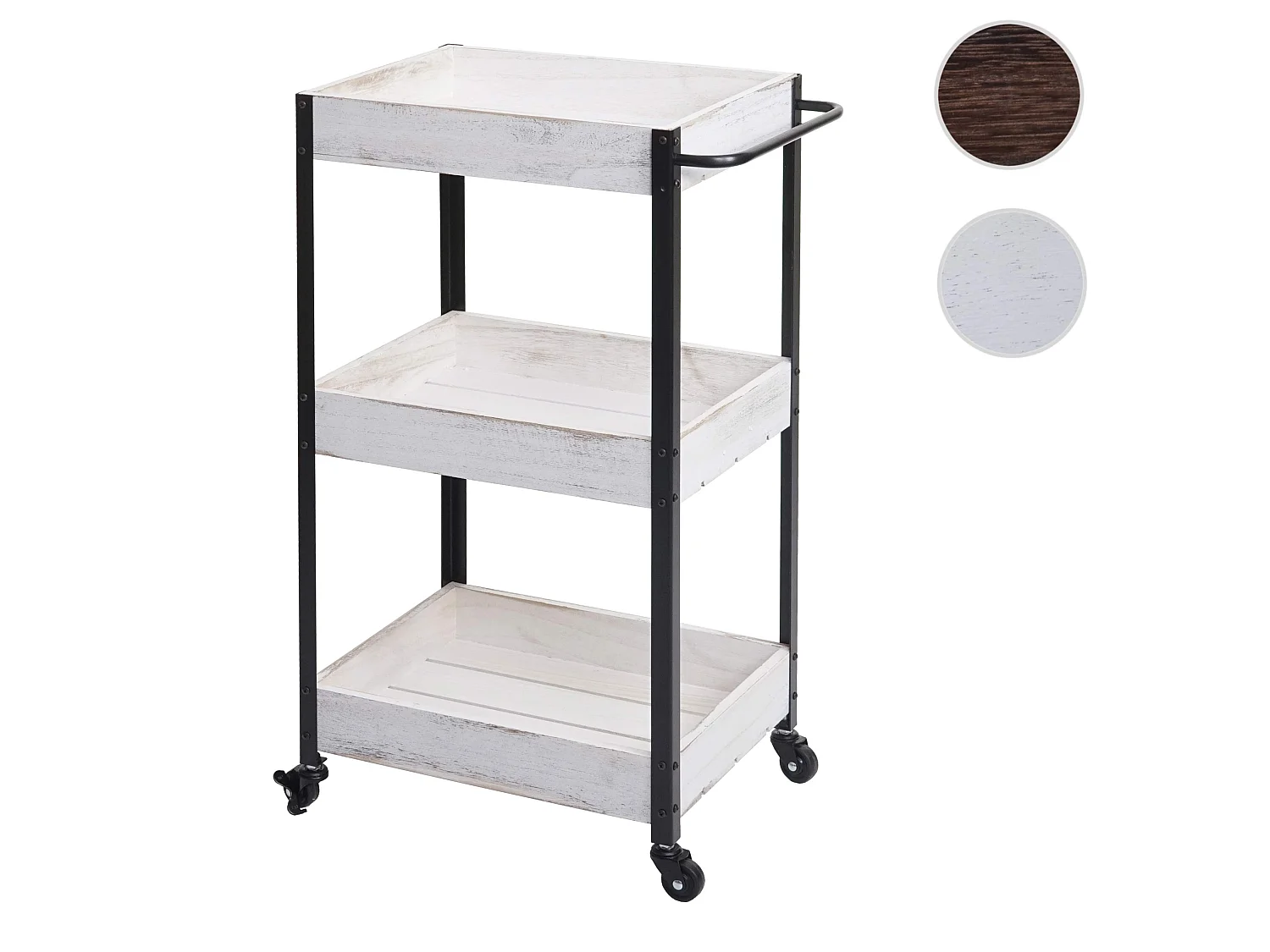 Carrello portavivande cucina portaoggetti MCW-H22 legno paulonia bianco shabby