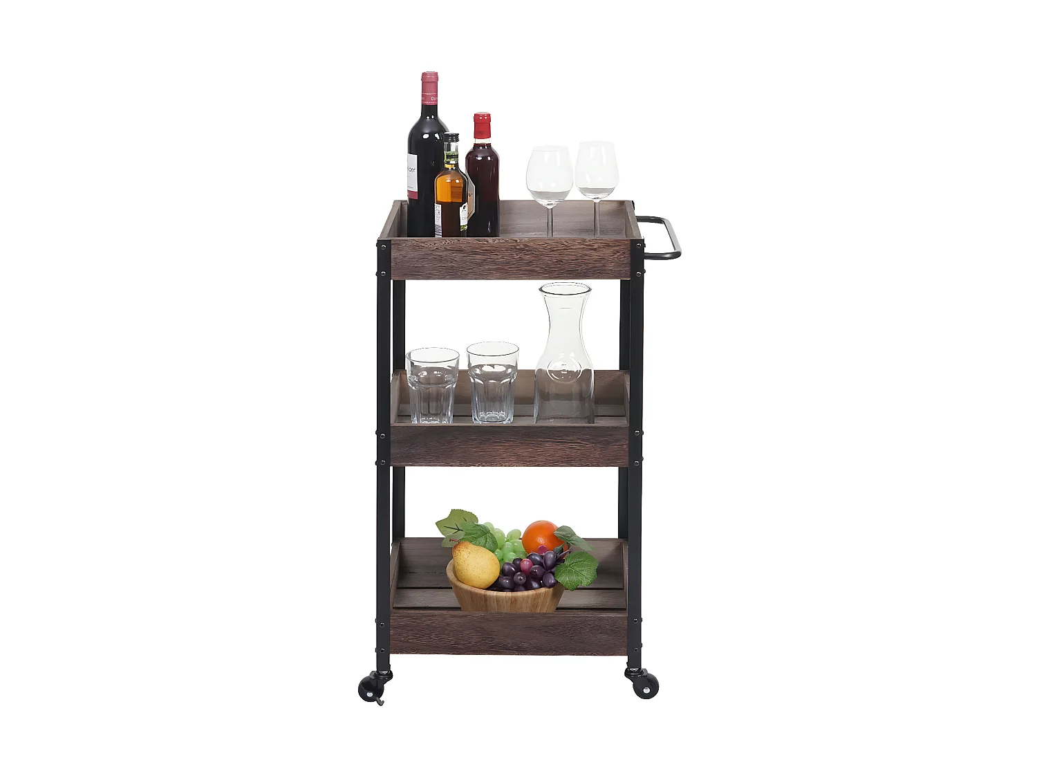 Carrello portavivande cucina portaoggetti MCW-H22 legno paulonia marrone shabby