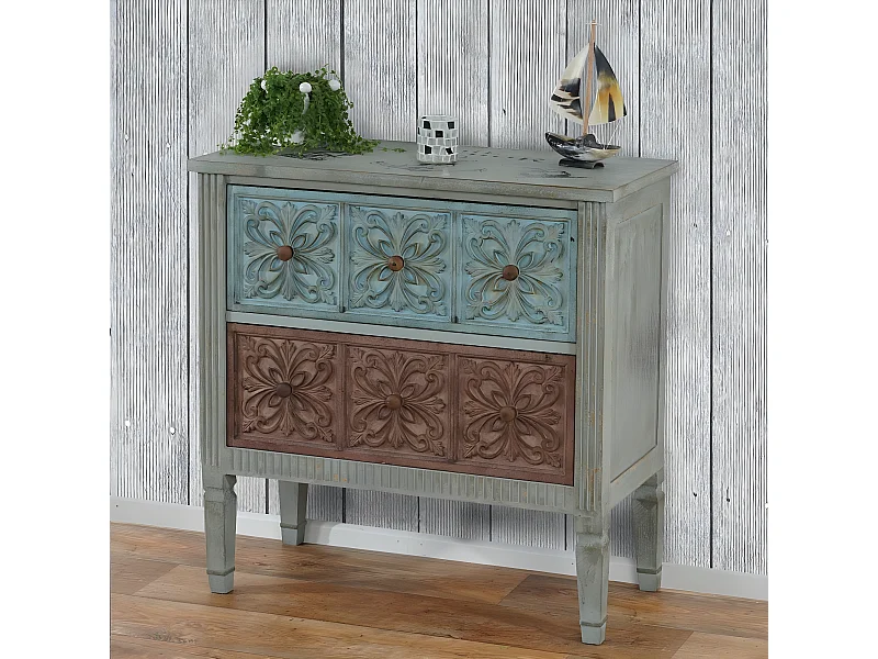 Como cassettiera shabby vintage legno stile spagnolo modello Aveiro 40x79x80cm