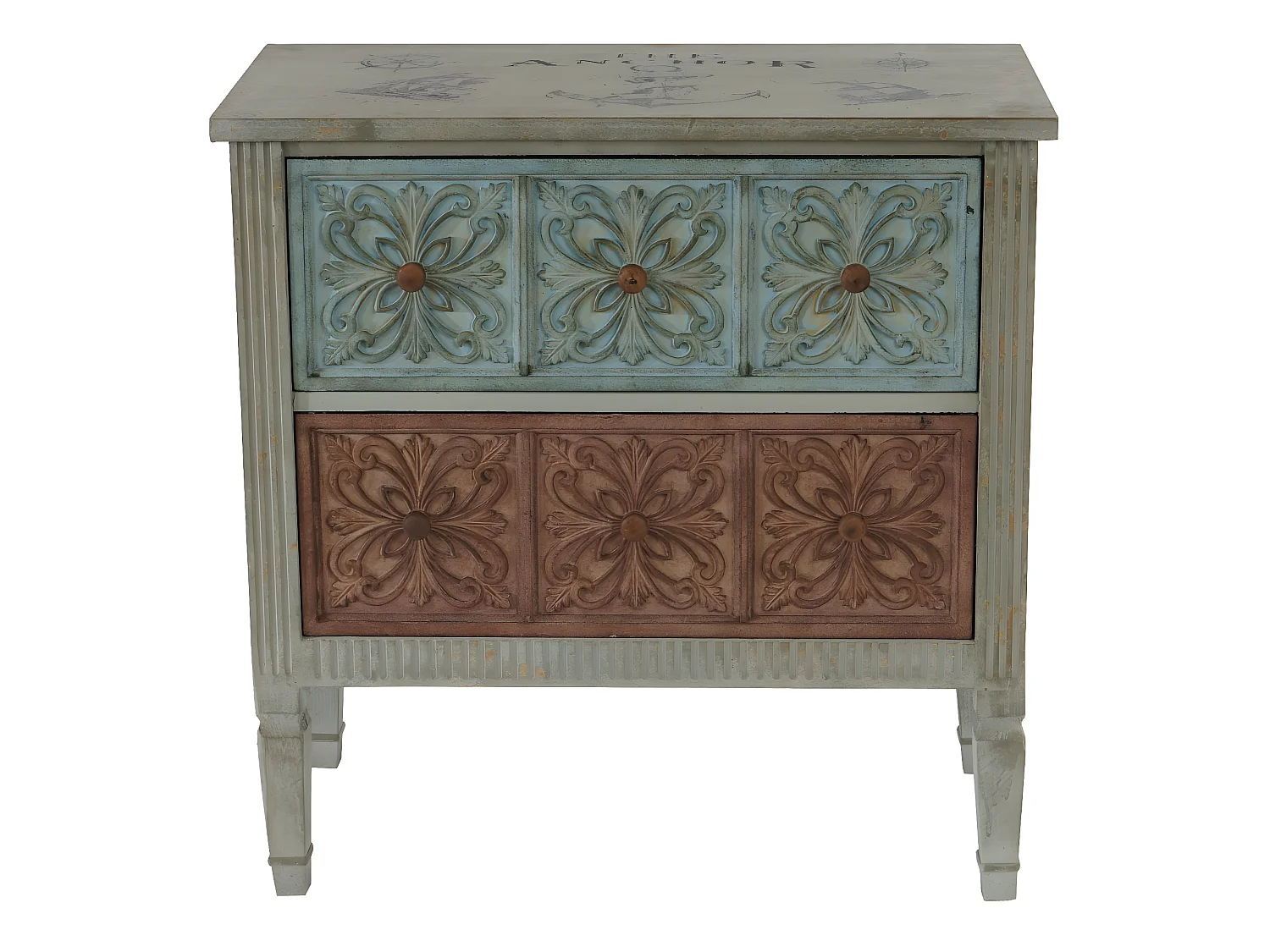 Como cassettiera shabby vintage legno stile spagnolo modello Aveiro 40x79x80cm