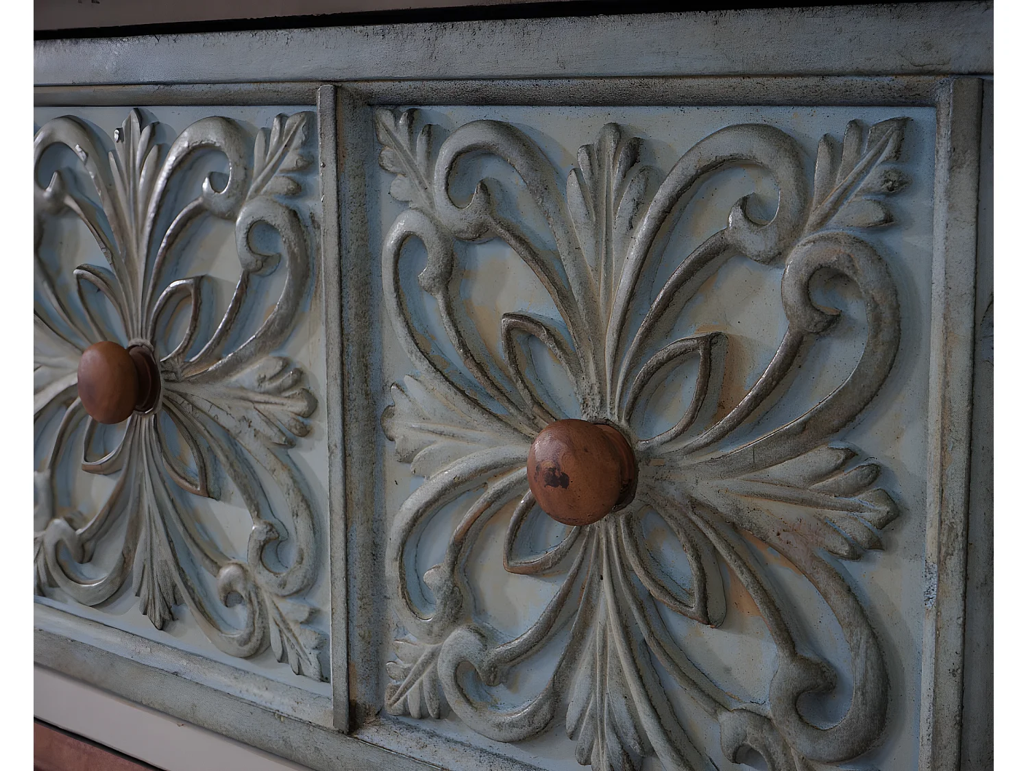 Como cassettiera shabby vintage legno stile spagnolo modello Aveiro 40x79x80cm