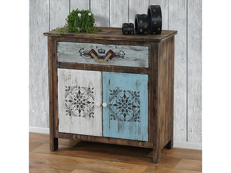 Como cassettiera shabby vintage legno stile spagnolo modello Funchal 40x80x84cm