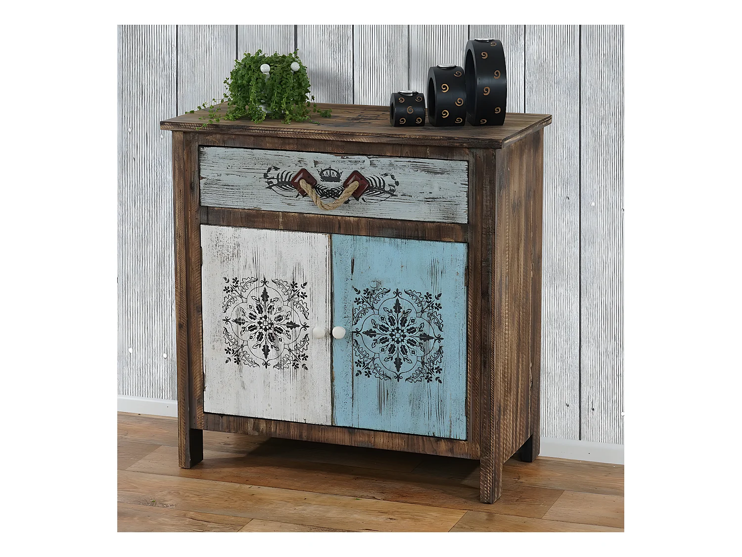 Como cassettiera shabby vintage legno stile spagnolo modello Funchal 40x80x84cm