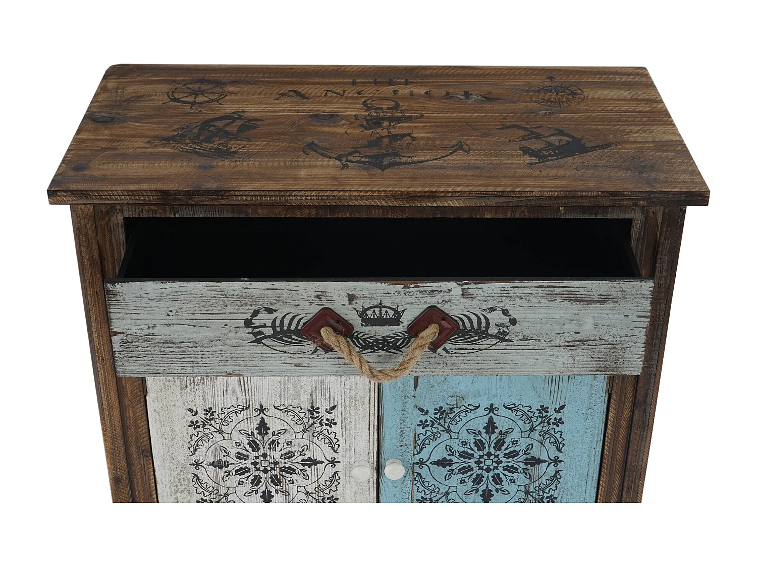 Como cassettiera shabby vintage legno stile spagnolo modello Funchal 40x80x84cm