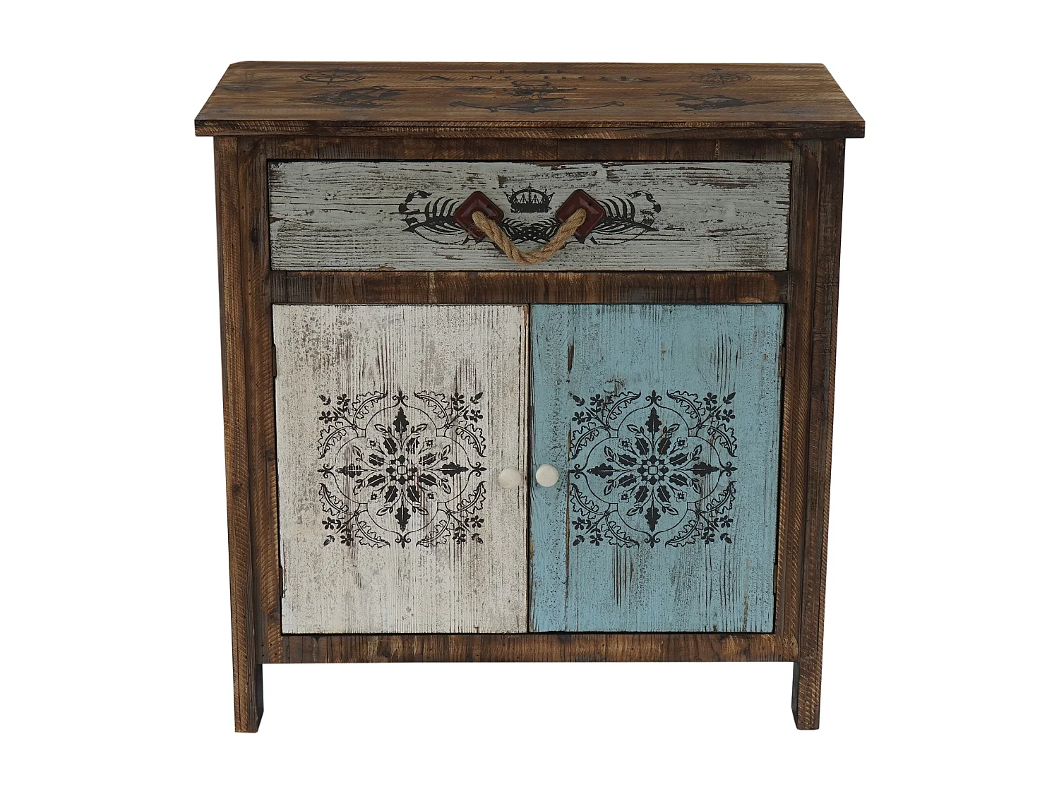 Como cassettiera shabby vintage legno stile spagnolo modello Funchal 40x80x84cm