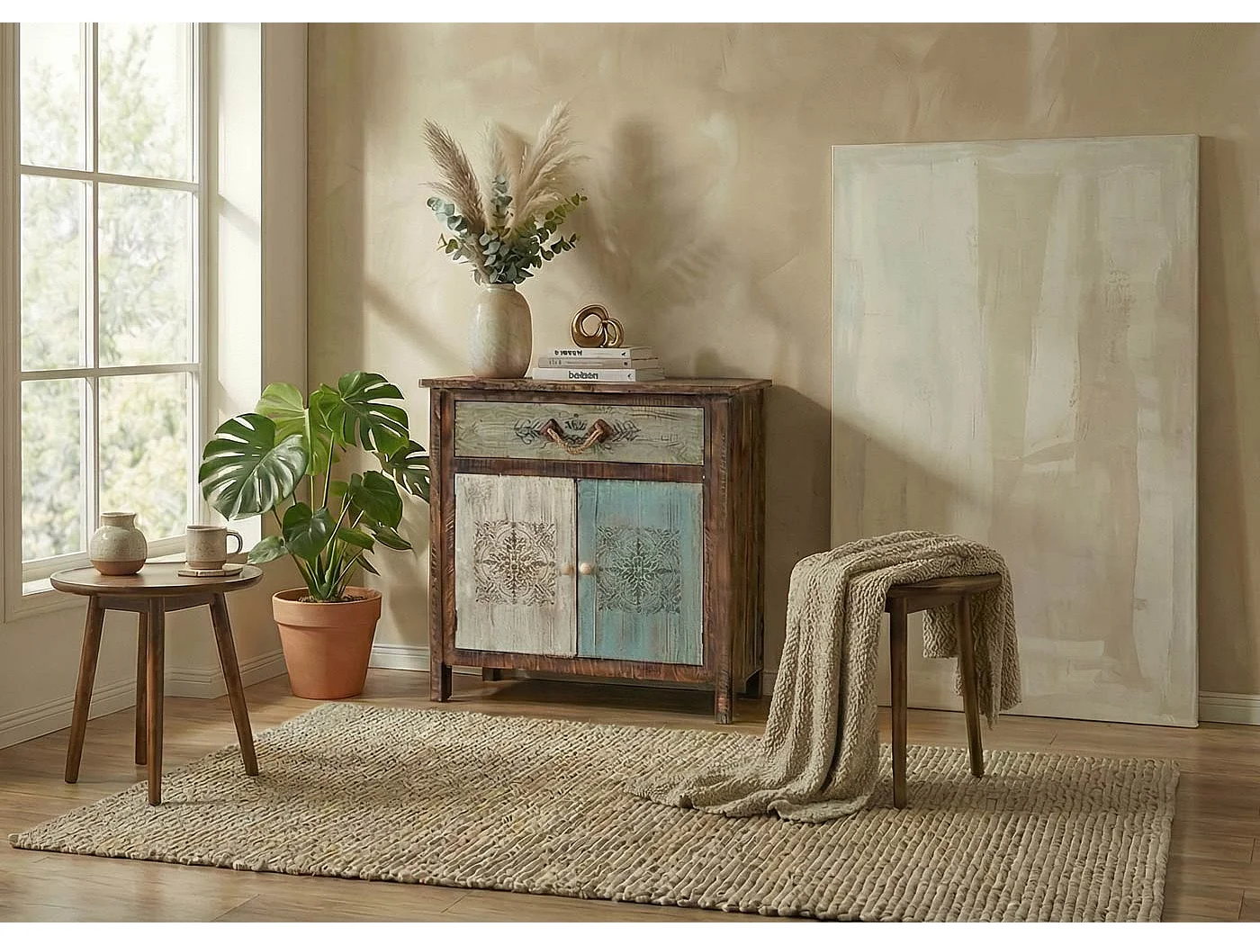 Como cassettiera shabby vintage legno stile spagnolo modello Funchal 40x80x84cm