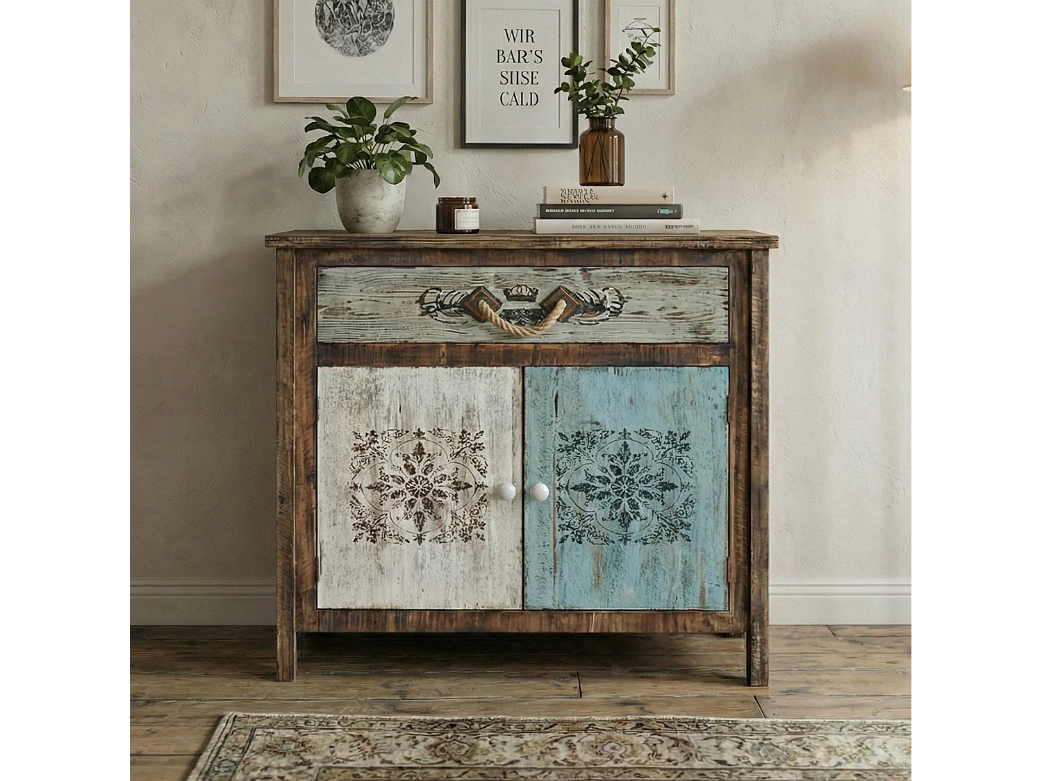 Kommode Funchal Schubladenkommode Schrank Shabby-Look, Vintage, 84x80x40cm