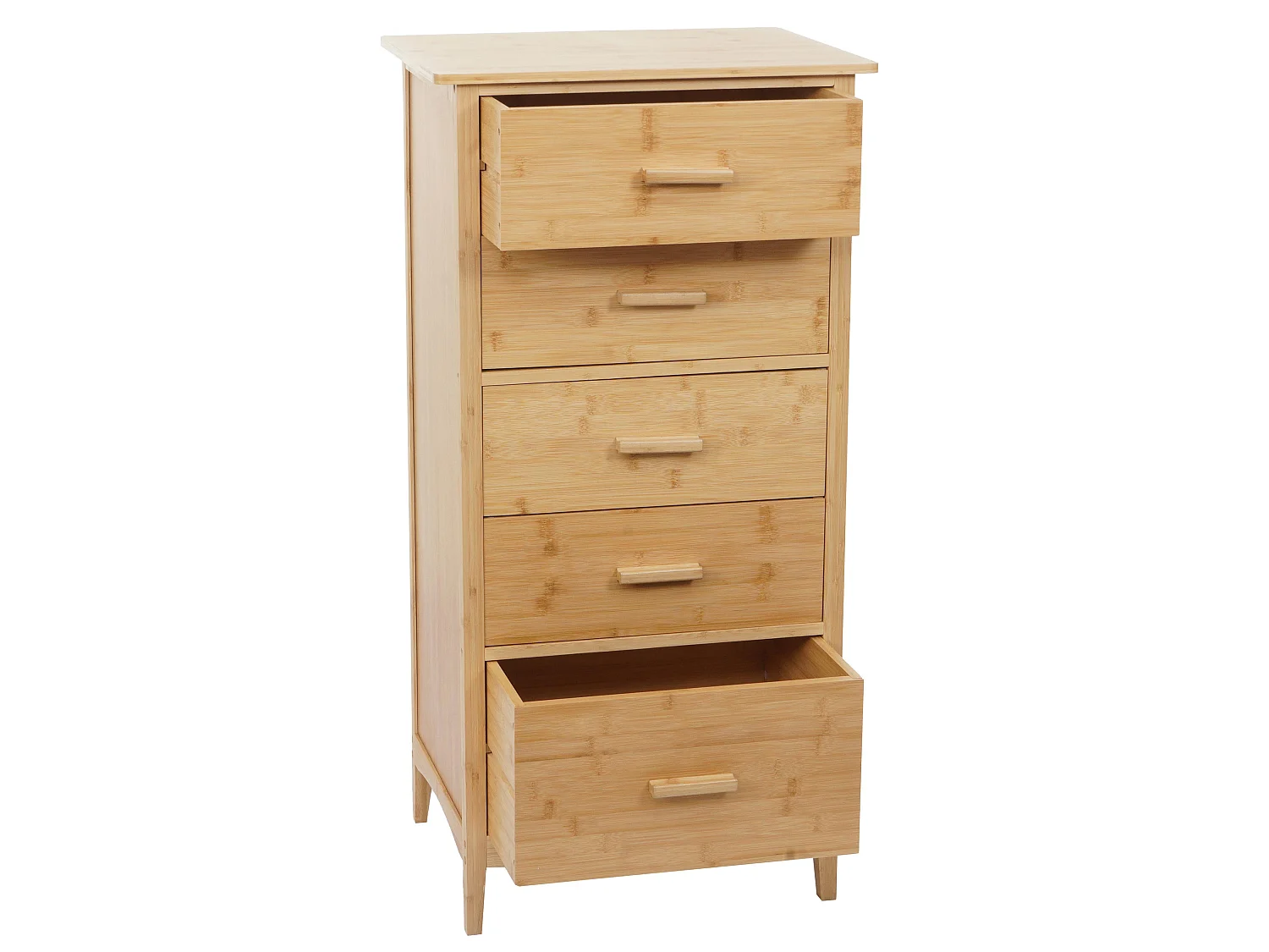Bambus Kommode MCW-M24, Badezimmerschrank Schrank Anrichte Badschrank Beistellschrank, 5 Schubladen, FSC® 100x50x40cm