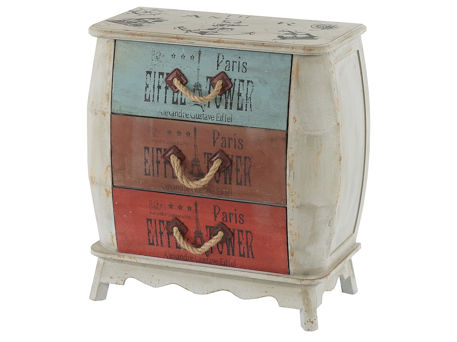 Como cassettiera shabby vintage legno stile spagnolo modello Leiria 36x70x75cm