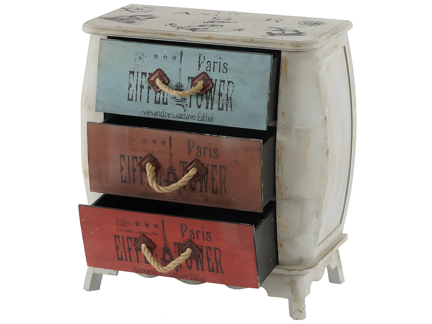 Como cassettiera shabby vintage legno stile spagnolo modello Leiria 36x70x75cm