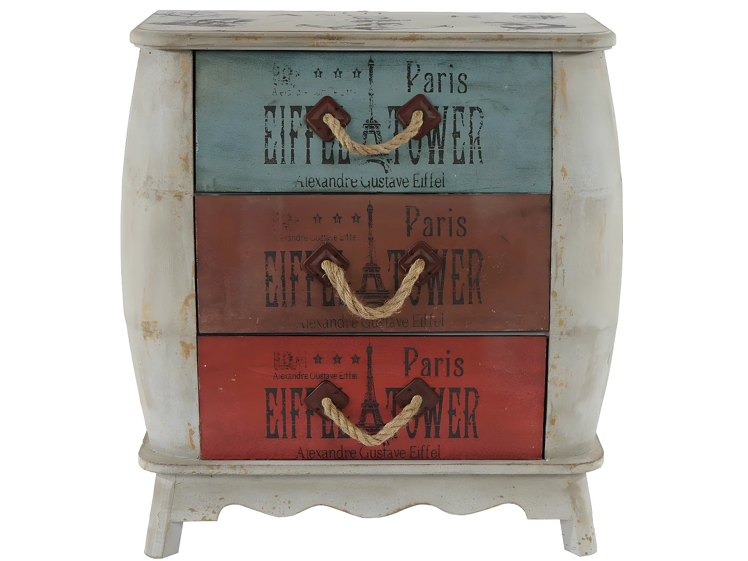 Como cassettiera shabby vintage legno stile spagnolo modello Leiria 36x70x75cm