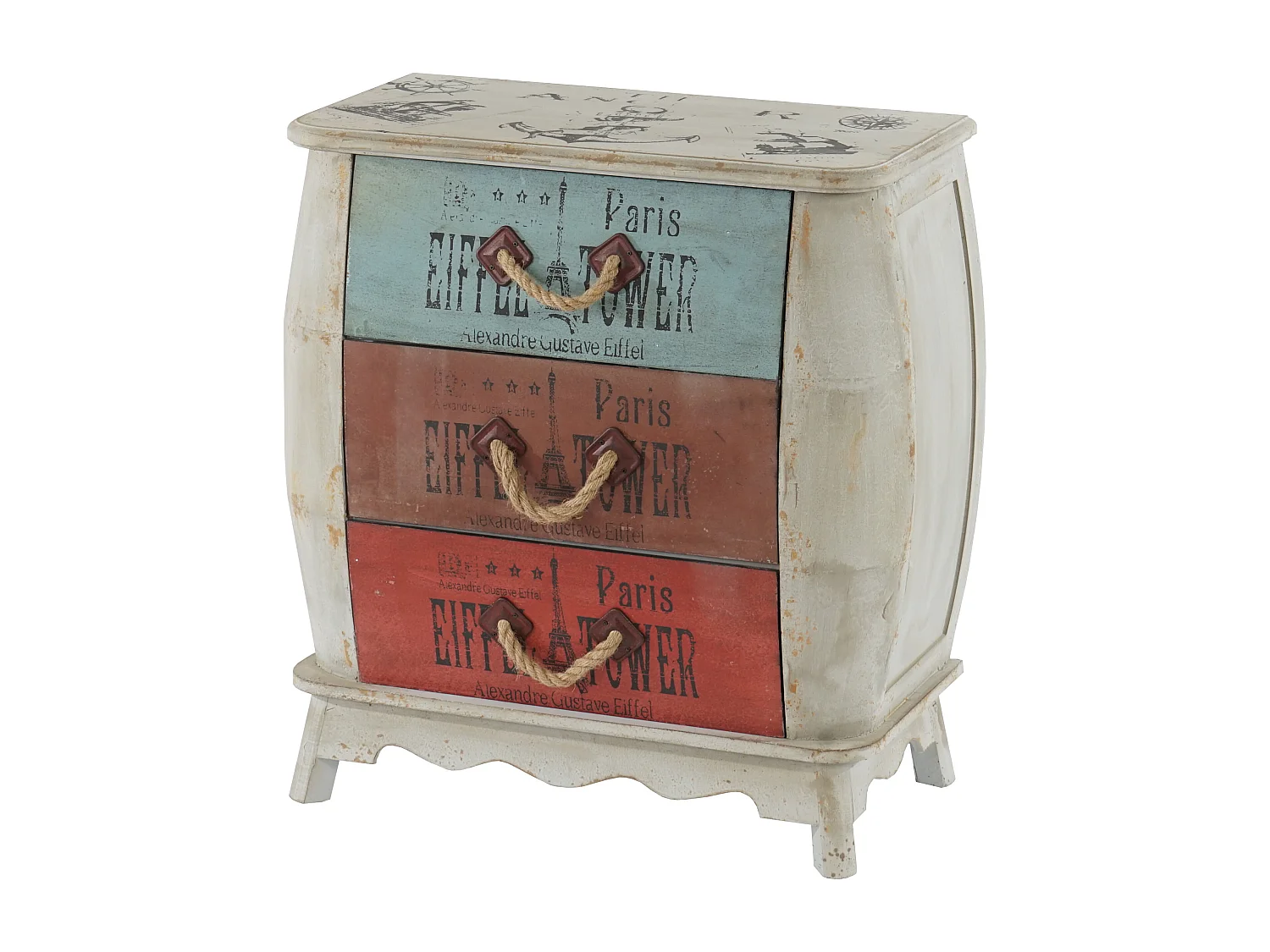 Como cassettiera shabby vintage legno stile spagnolo modello Leiria 36x70x75cm