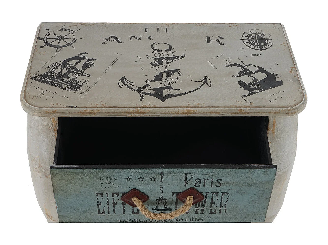 Como cassettiera shabby vintage legno stile spagnolo modello Leiria 36x70x75cm