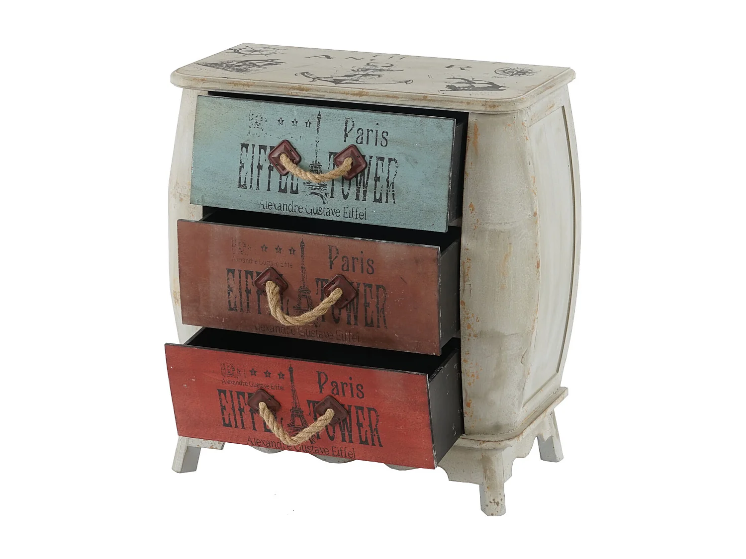 Como cassettiera shabby vintage legno stile spagnolo modello Leiria 36x70x75cm