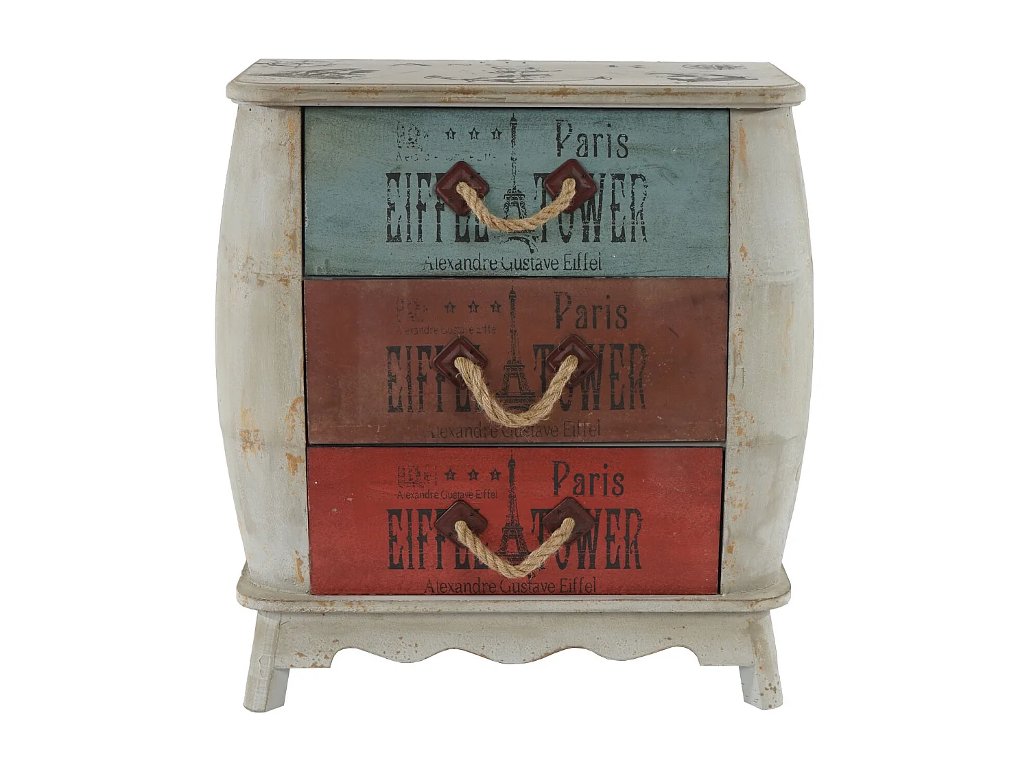 Como cassettiera shabby vintage legno stile spagnolo modello Leiria 36x70x75cm