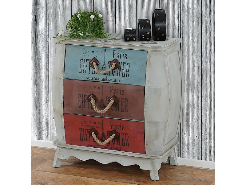 Como cassettiera shabby vintage legno stile spagnolo modello Leiria 36x70x75cm