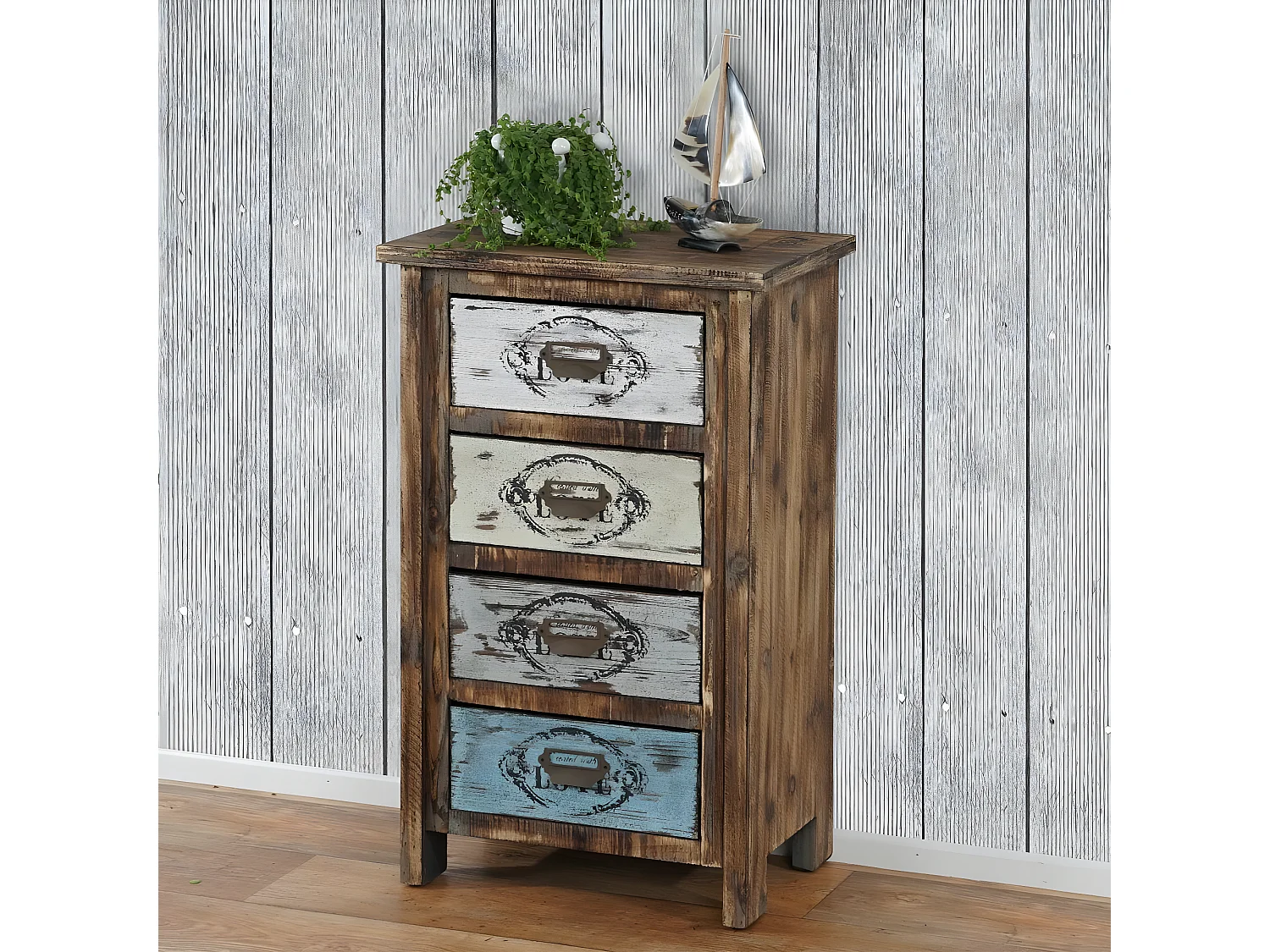 Como cassettiera shabby vintage legno stile spagnolo modello Cadiz 33x49x79cm