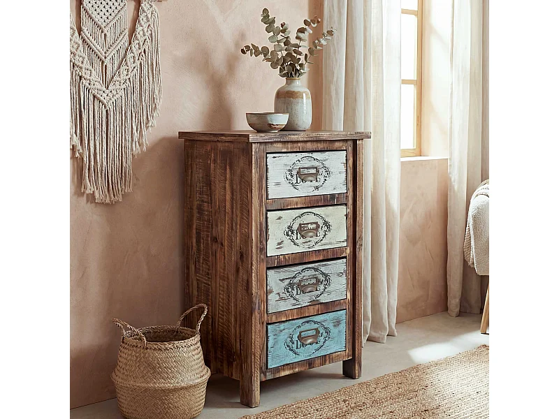 Como cassettiera shabby vintage legno stile spagnolo modello Cadiz 33x49x79cm