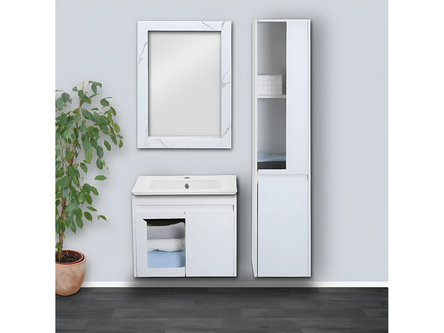 Miroir mural MCW-L86,  aspect marbre blanc