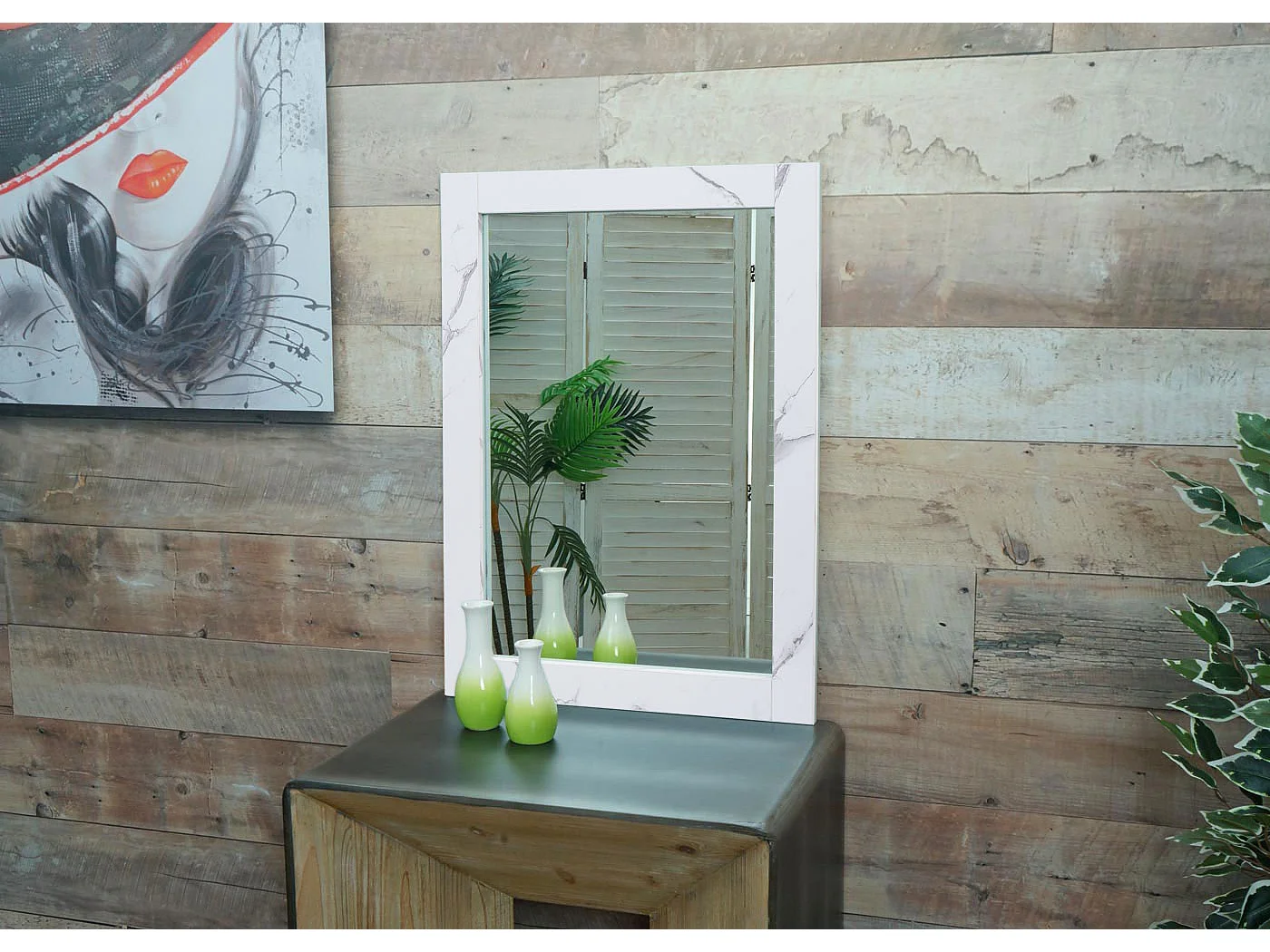 Miroir mural MCW-L86,  aspect marbre blanc