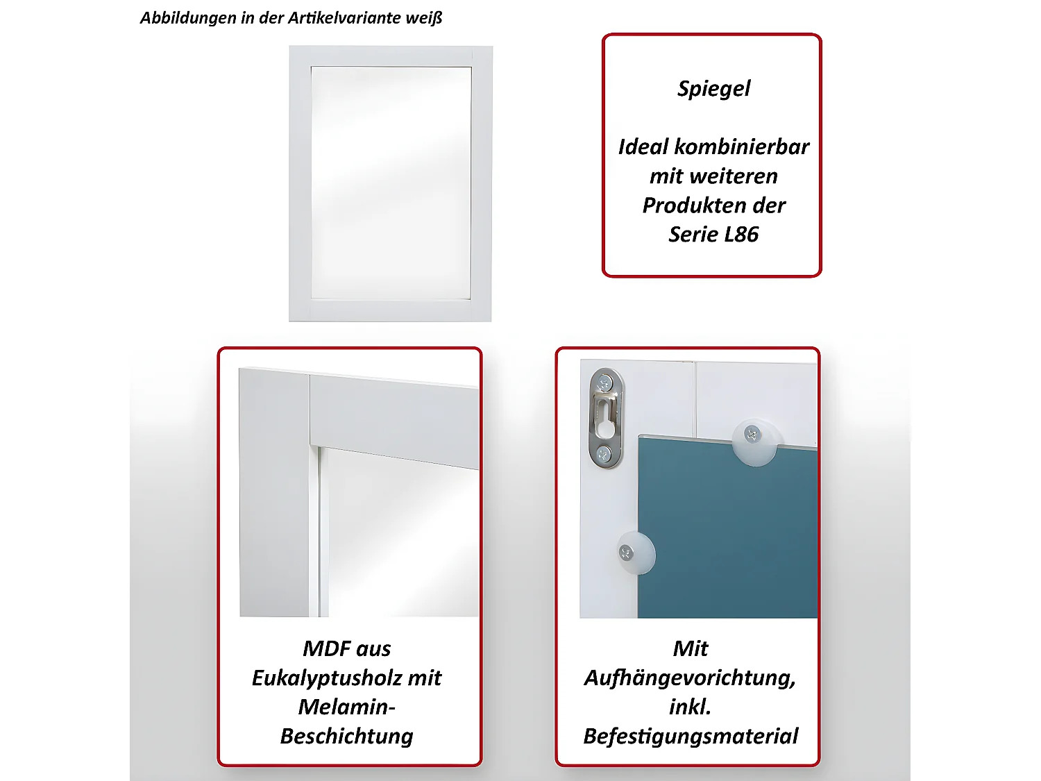 Miroir mural MCW-L86,  noir