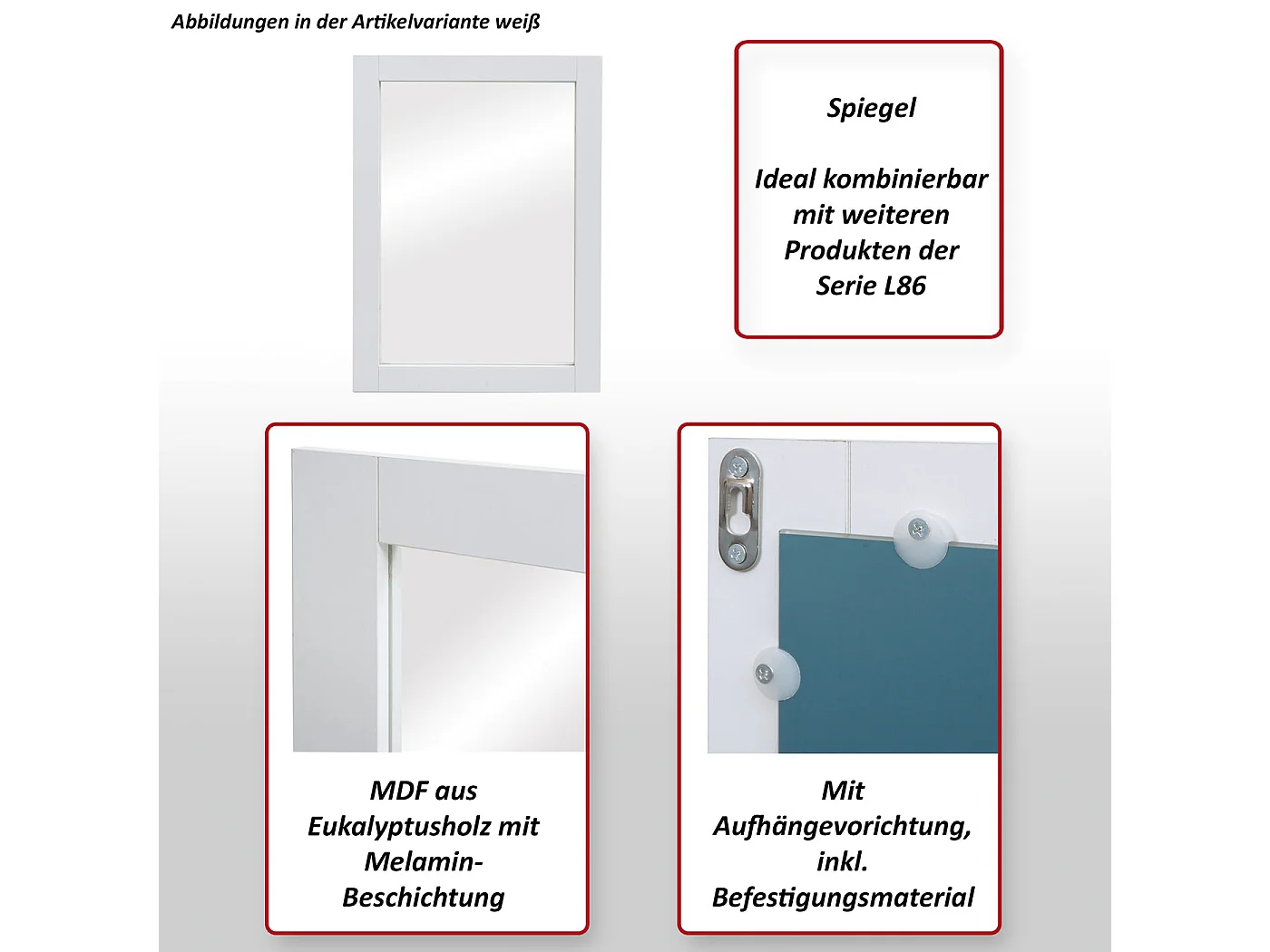 Espejo de pared MCW-L86,  blanco