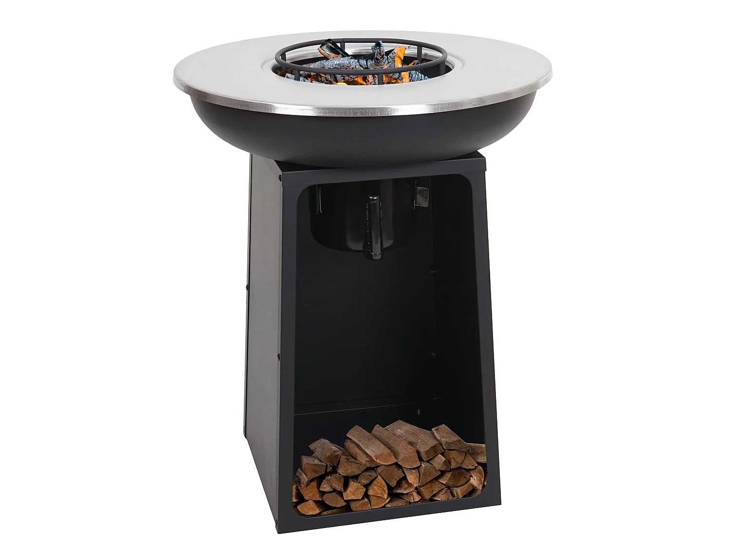 Cuenco de fuego con placa de parrilla MCW-K97,  Ø59cm negro