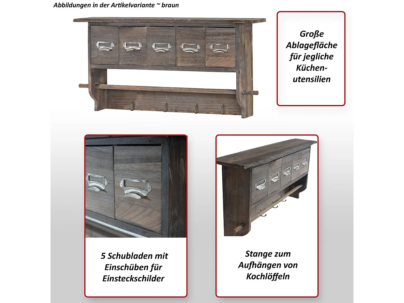 Étagère de cuisine MCW-C49 5 tiroirs,  shabby chic blanc