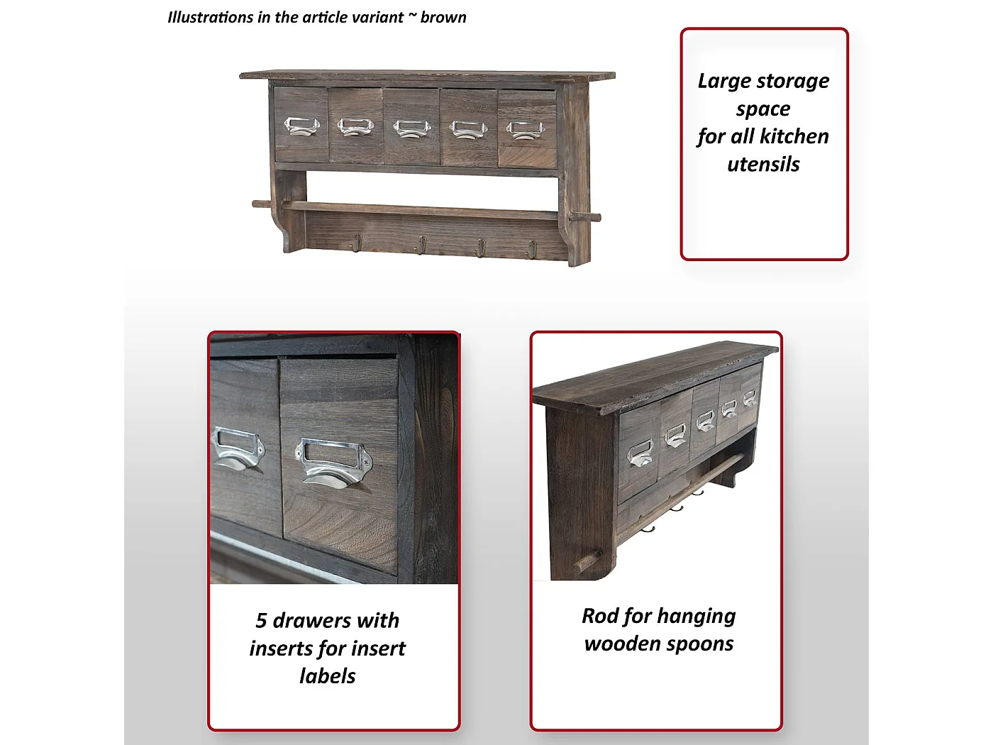 Étagère de cuisine MCW-C49 5 tiroirs,  marron