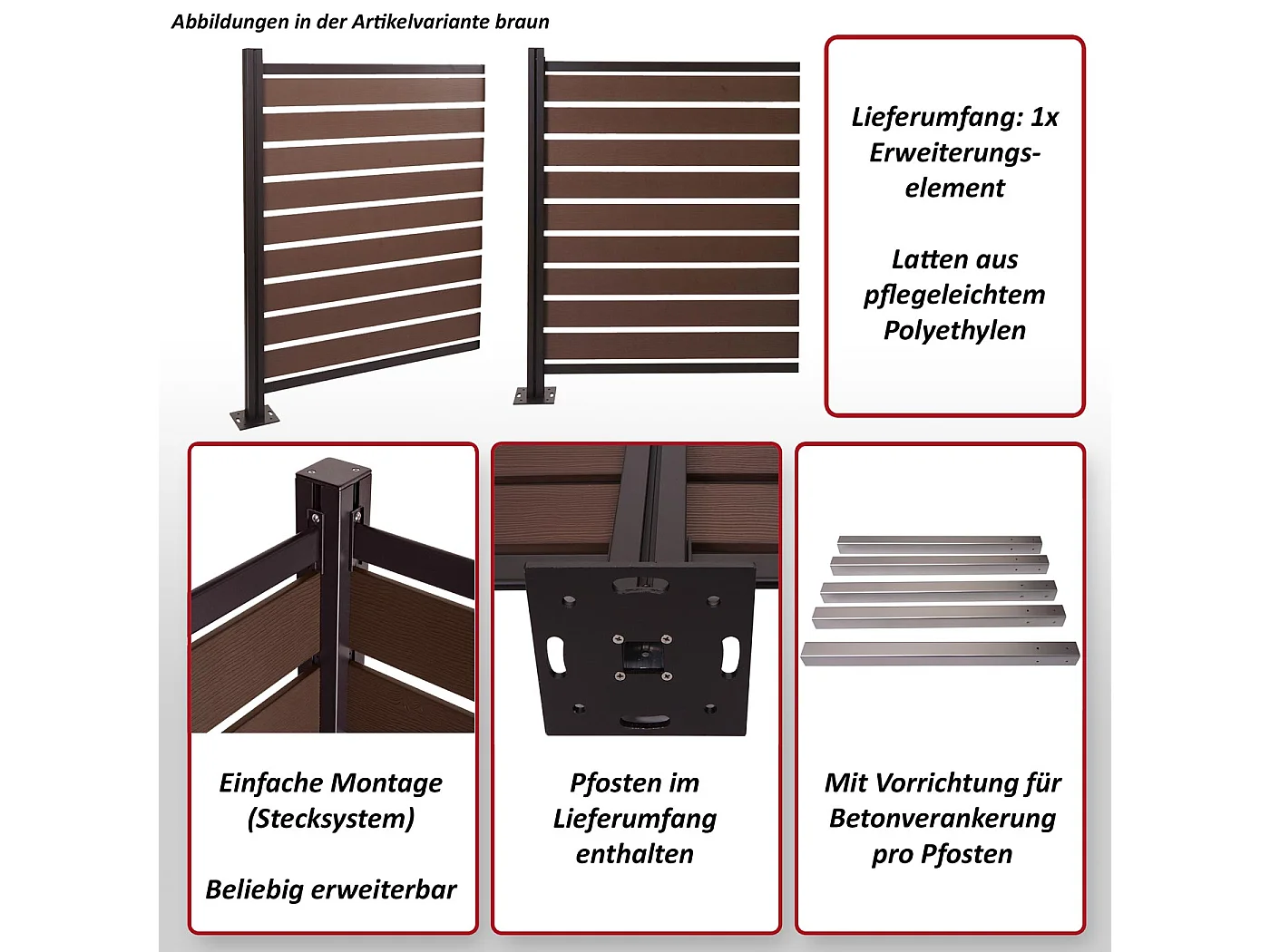 Clôture pour poubelles en aluminium MCW-K57,  marron