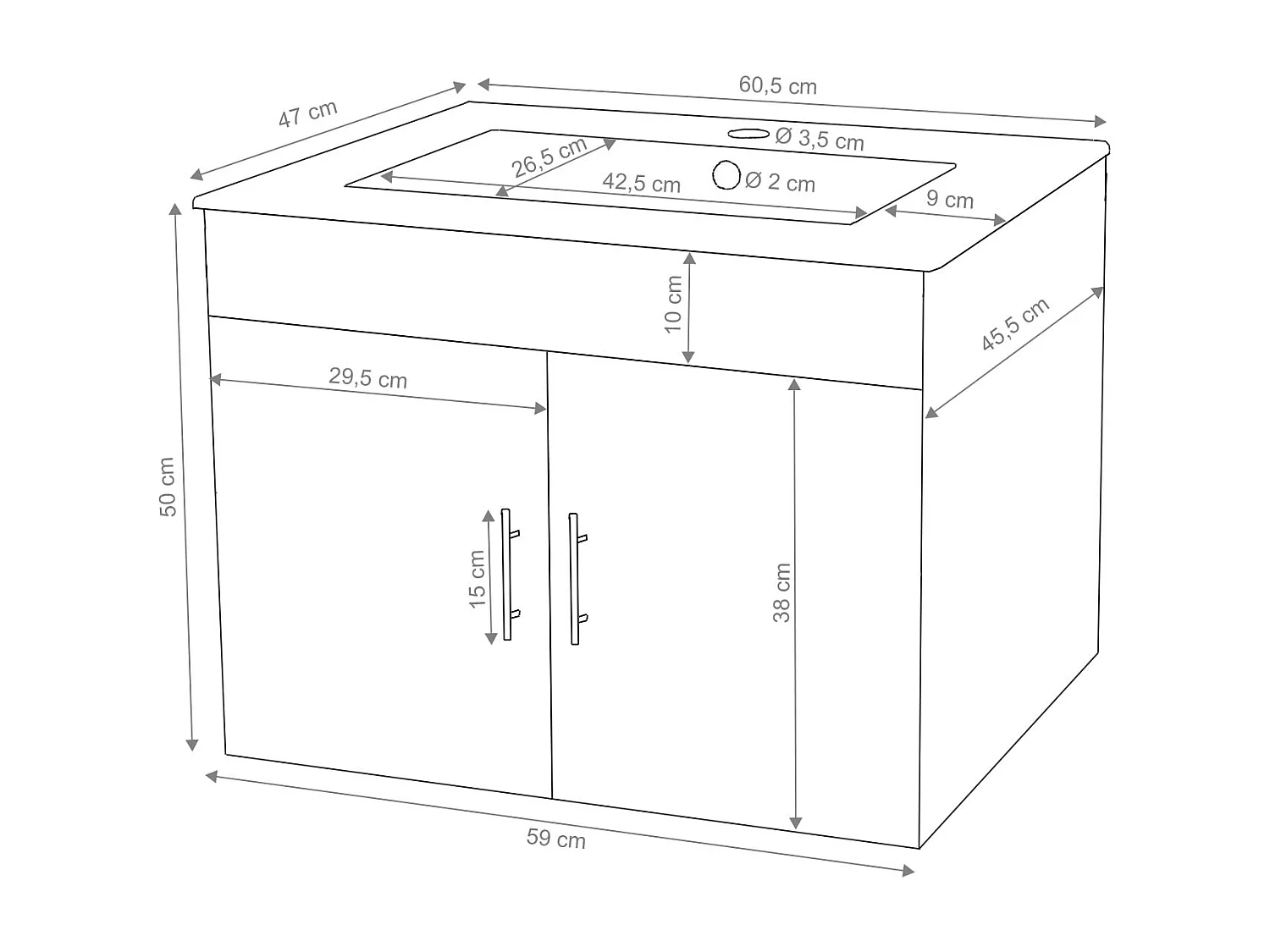 Lavabo + meuble bas MCW-D16,  blanc