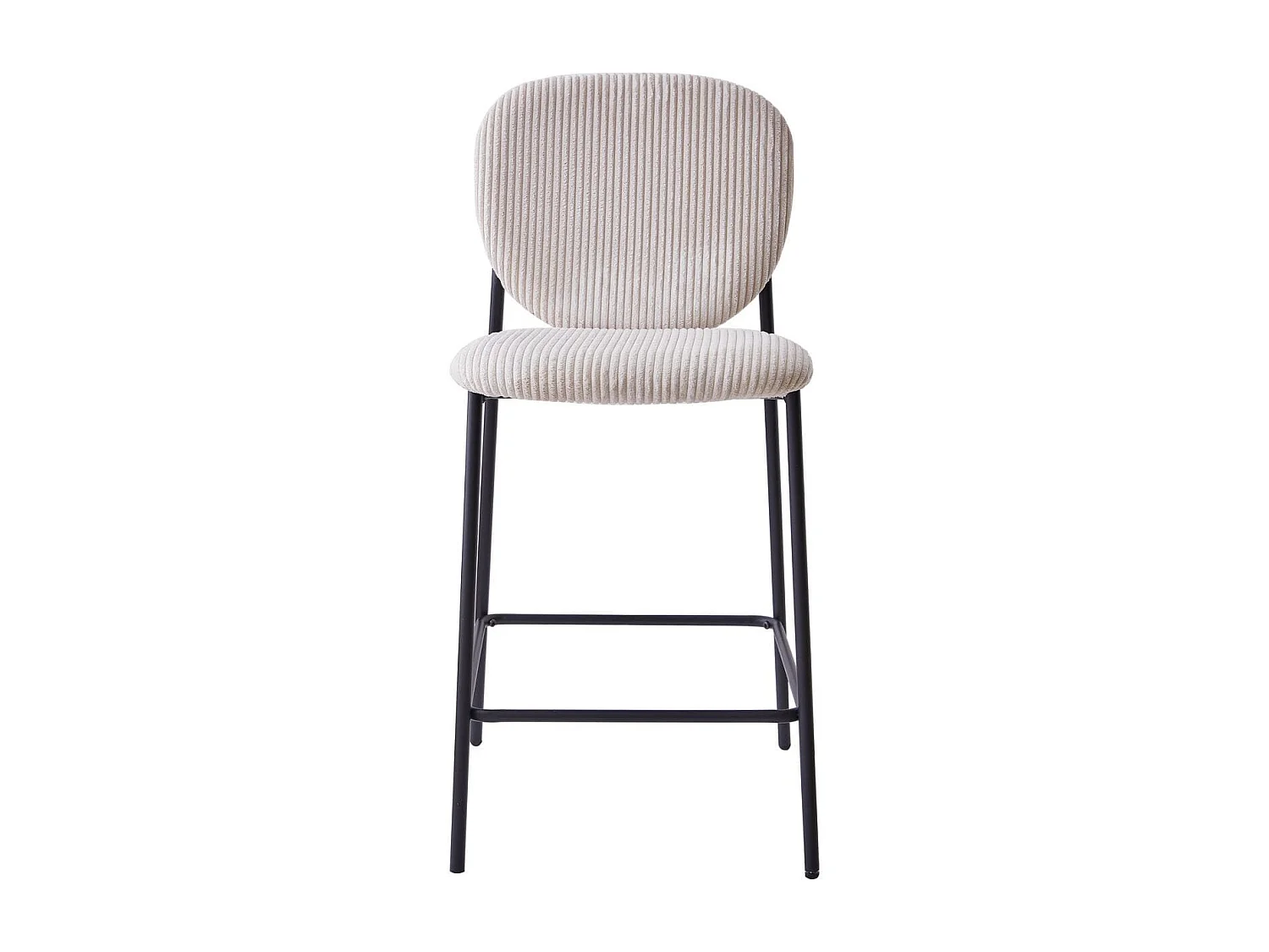 Lot de 2 tabourets de bar en velours côtelé beige, piètement métal noir - Betty