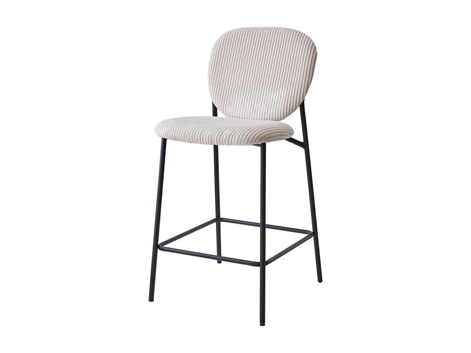 Lot de 2 tabourets de bar en velours côtelé beige, piètement métal noir - Betty