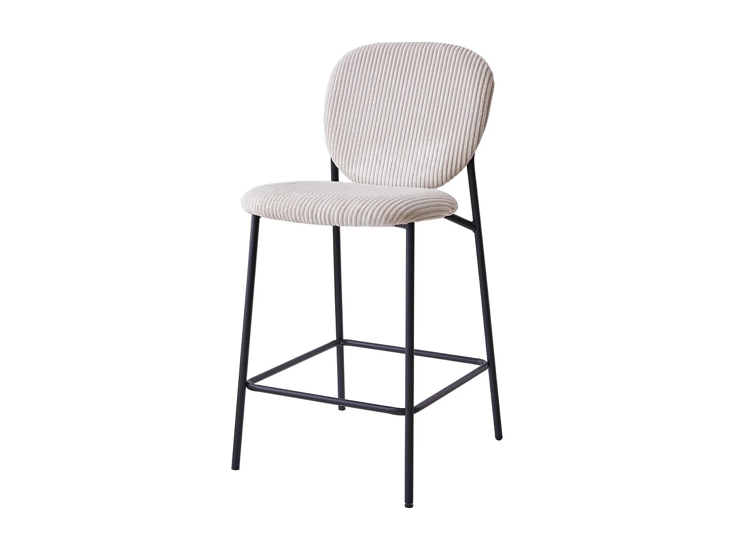 Lot de 2 tabourets de bar en velours côtelé beige, piètement métal noir - Betty