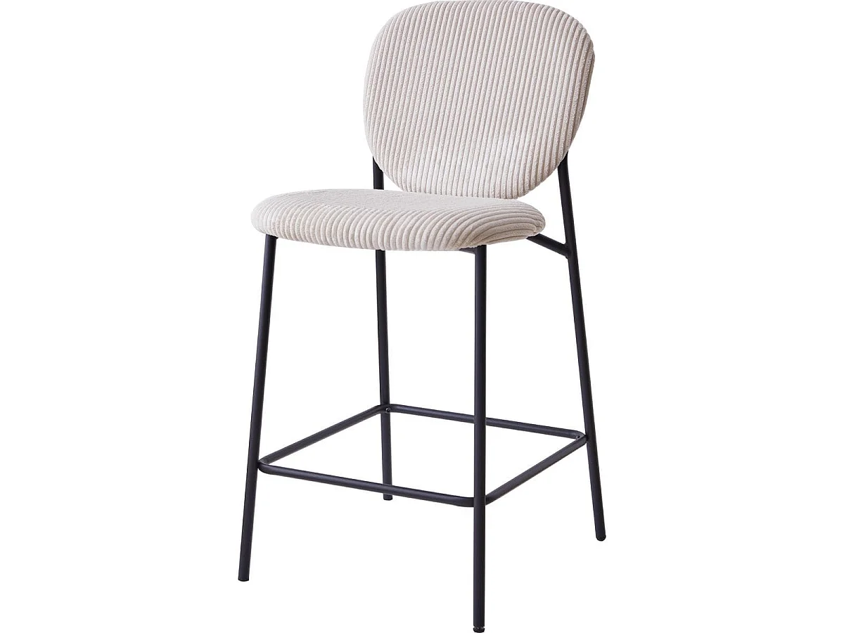 Lot de 2 tabourets de bar en velours côtelé beige, piètement métal noir - Betty