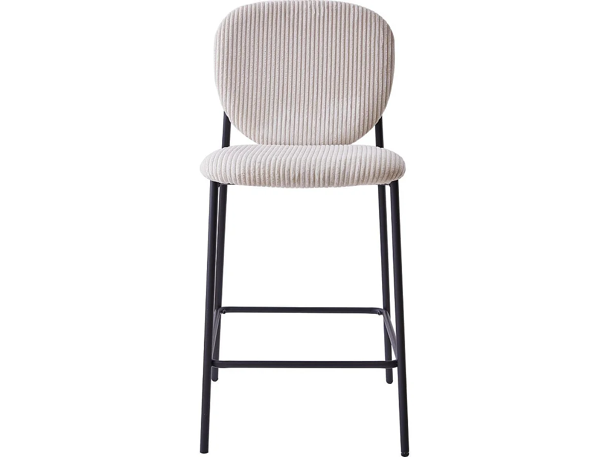 Lot de 2 tabourets de bar en velours côtelé beige, piètement métal noir - Betty