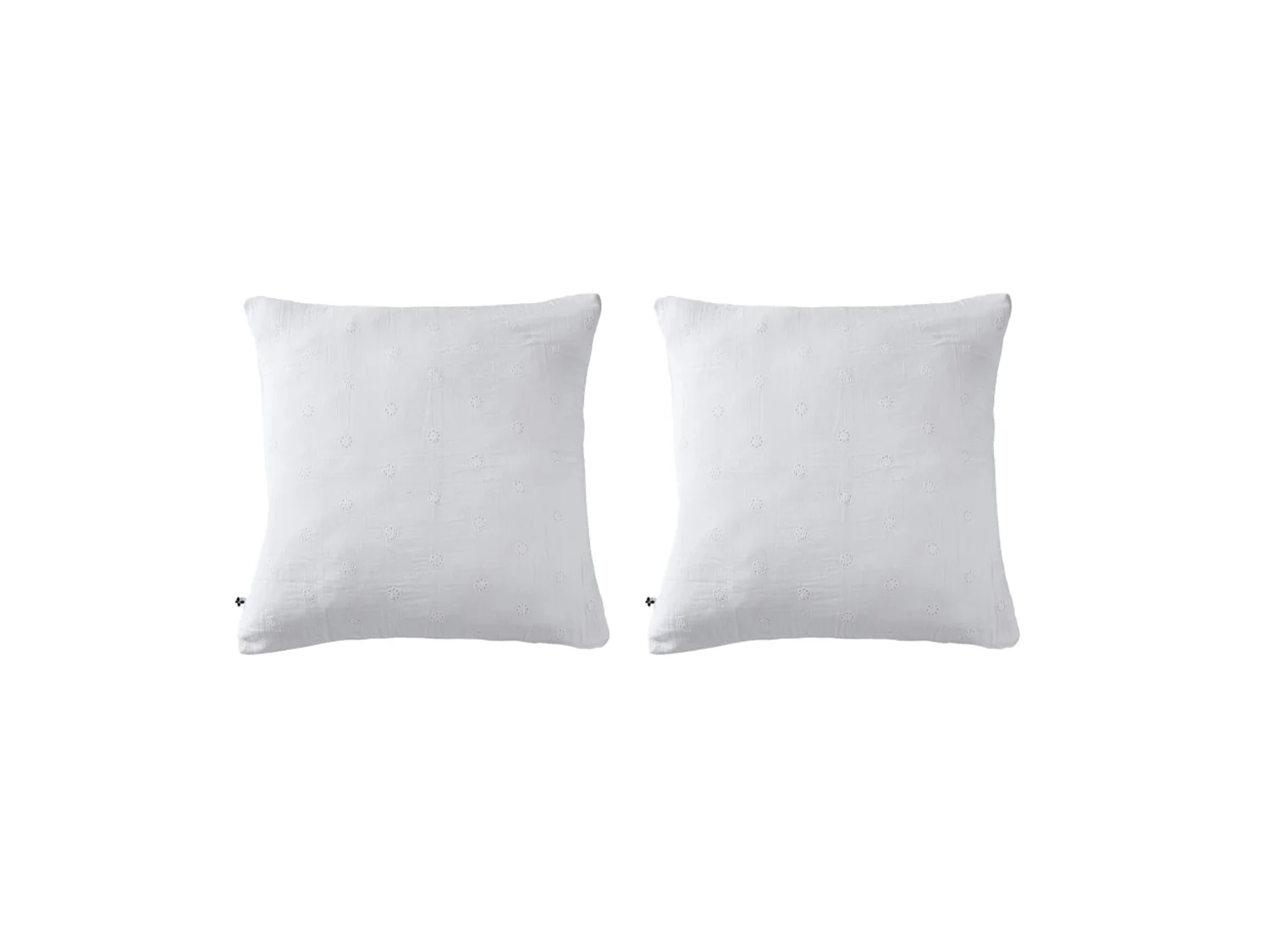 Lot de 2 taies d'oreillers brodées double gaze de coton blanc 60x60