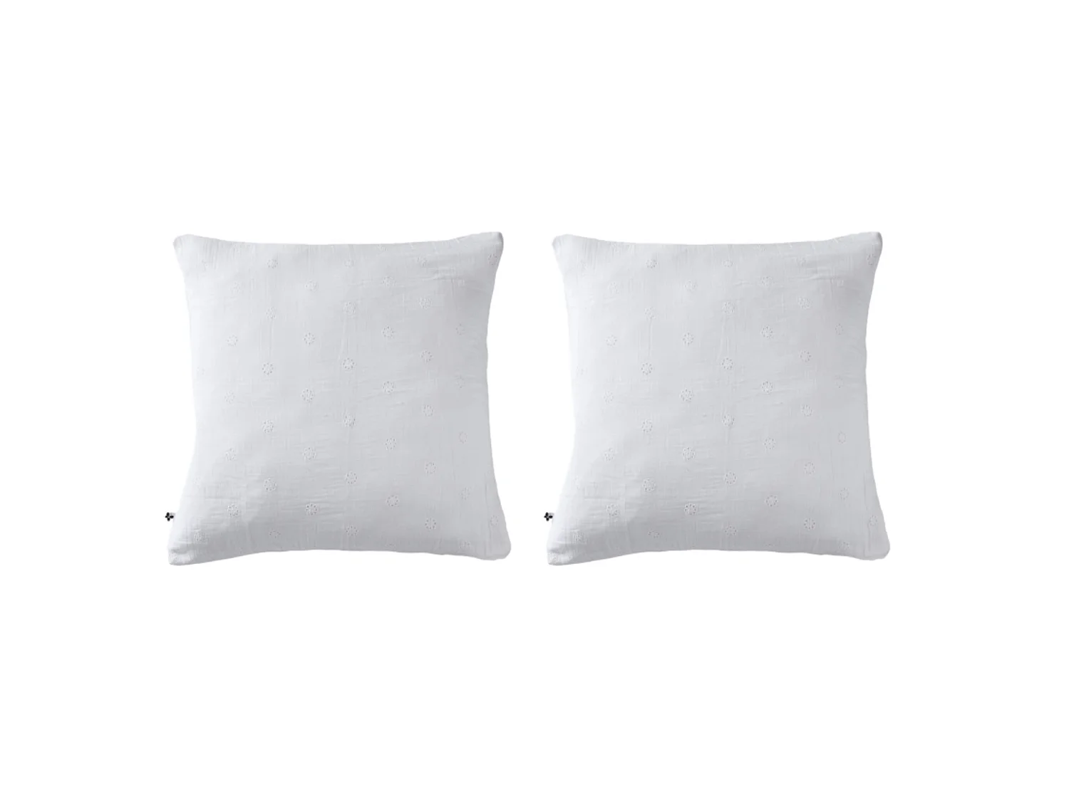 Lot de 2 taies d'oreillers brodées double gaze de coton blanc 60x60