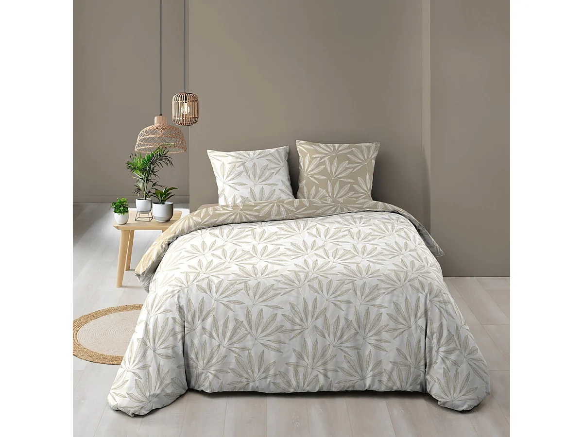 Juego de Cama 3 Piezas Malia 240x220 cm 100% Algodón Reversible Beige con Cierre de Broches